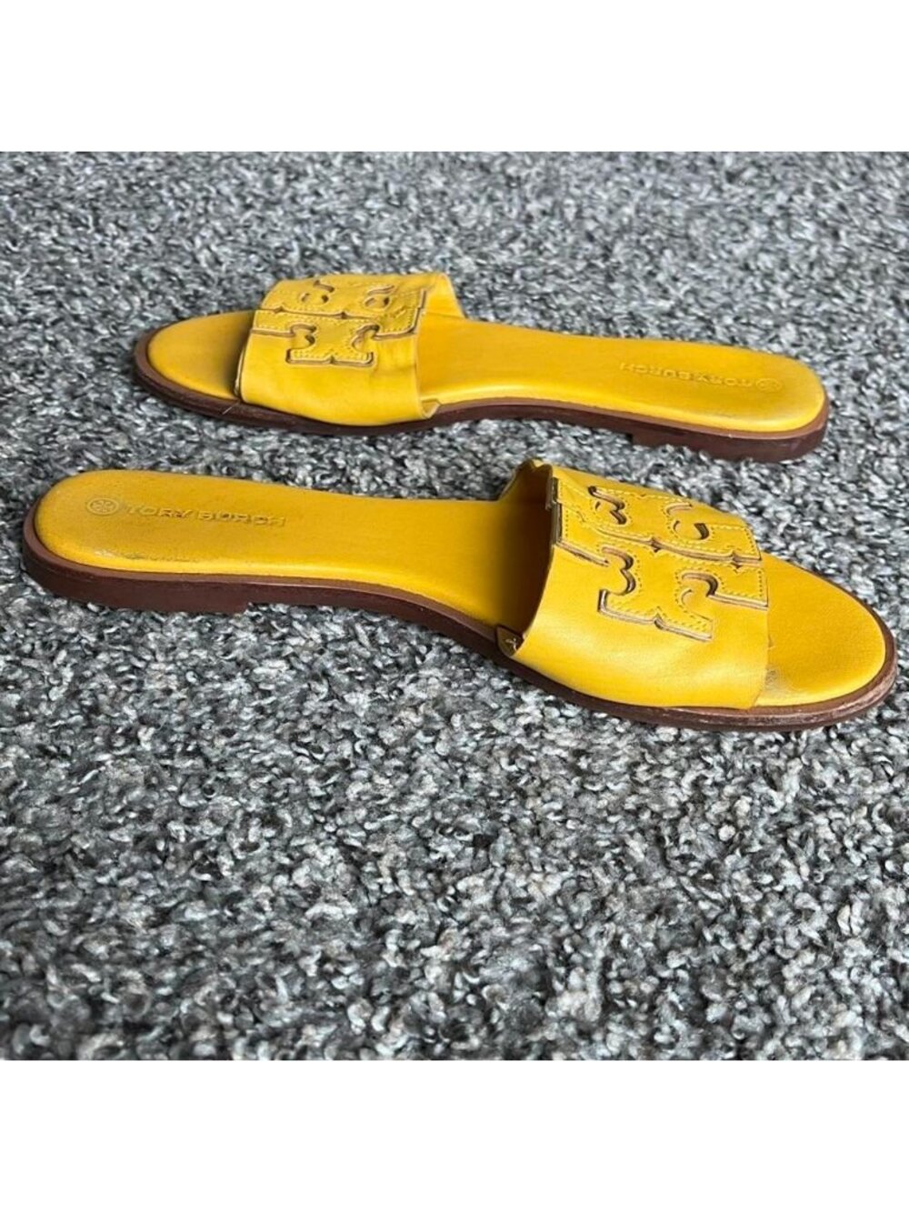 Tory Burch Ines Double T Sport Slide Yellow Size 9M Summer Beach Preppy Luxury - Picture 3 of 7